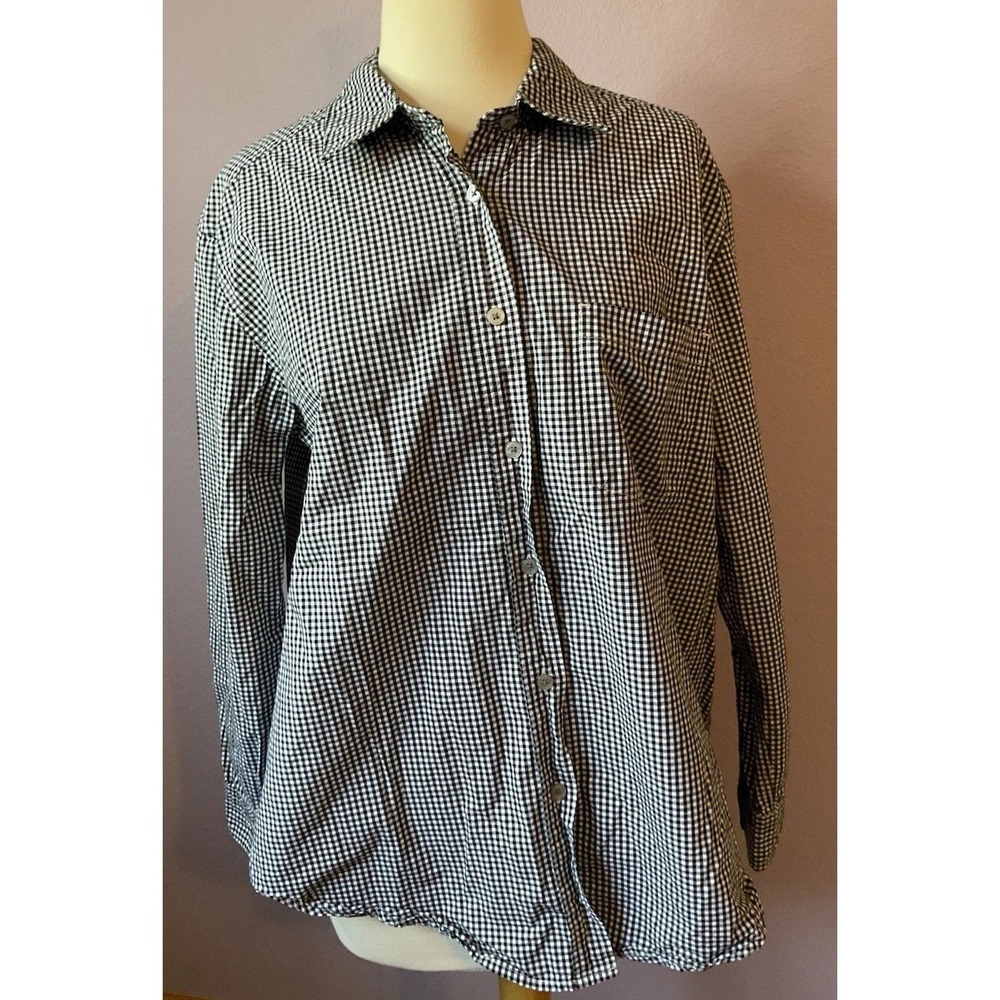 7 For All Mankind Long Sleeve Button Up Black Checkered Top Medium 100% Cotton